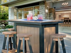 outdoor island with swivel stools